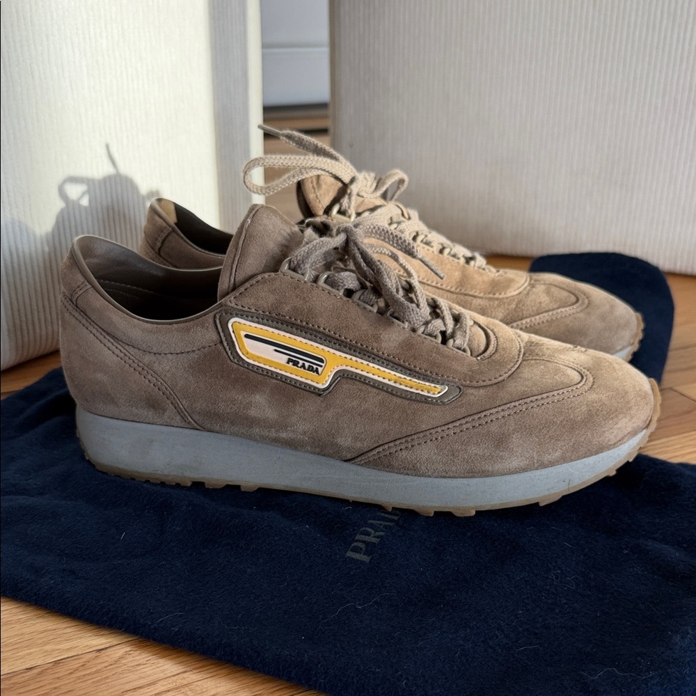 Prada Men's Tan Suede Sneakers - Picture 3 of 8